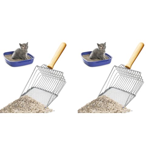 Qpets® Metal Litter Scoop Wooden Handle Fast Sifter Cat Potty Scooper 2 Kinds of Sifter Hole for 3-10Mm Clumping Clay 2PCS Qpets® Metal Litter Scoop Wooden Handle Fast Sifter Cat Potty Scooper 2 Kinds of Sifter Hole for 3-10Mm Clumping Clay 2PCS